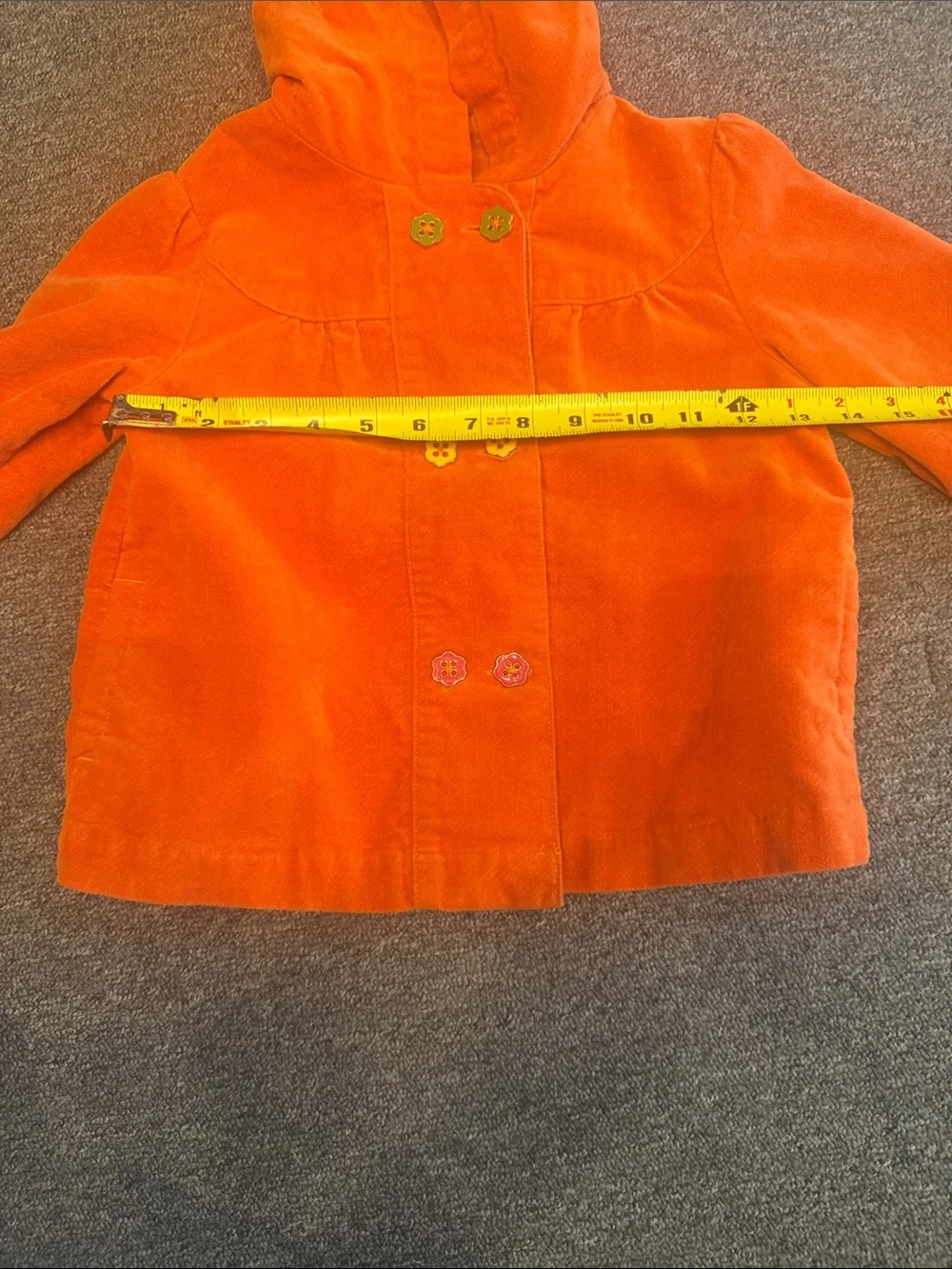 Gymboree Girls' Hooded Corduroy Velour - Bright Orange button up - SO CUTE !!!